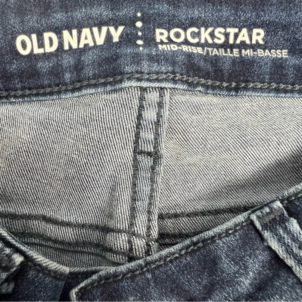 Old Navy Rockstar Women’s Blue Jeans Sz 4 Dark Wash Mid-Rise Stretch Distressed - Picture 6 of 12